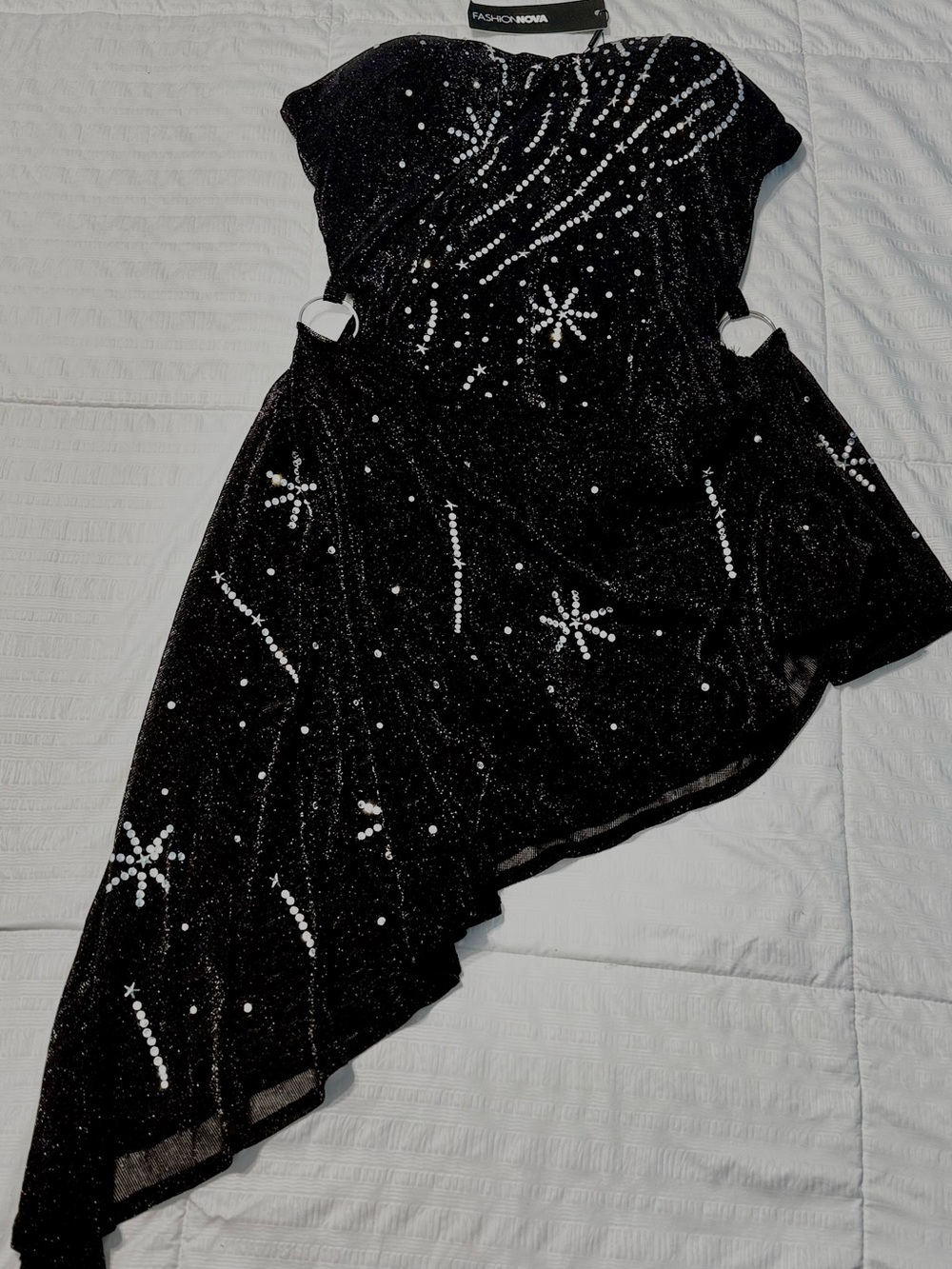 Fashion Nova Black Metallic Asymmetrical Rhinestones Cutout Dress XL